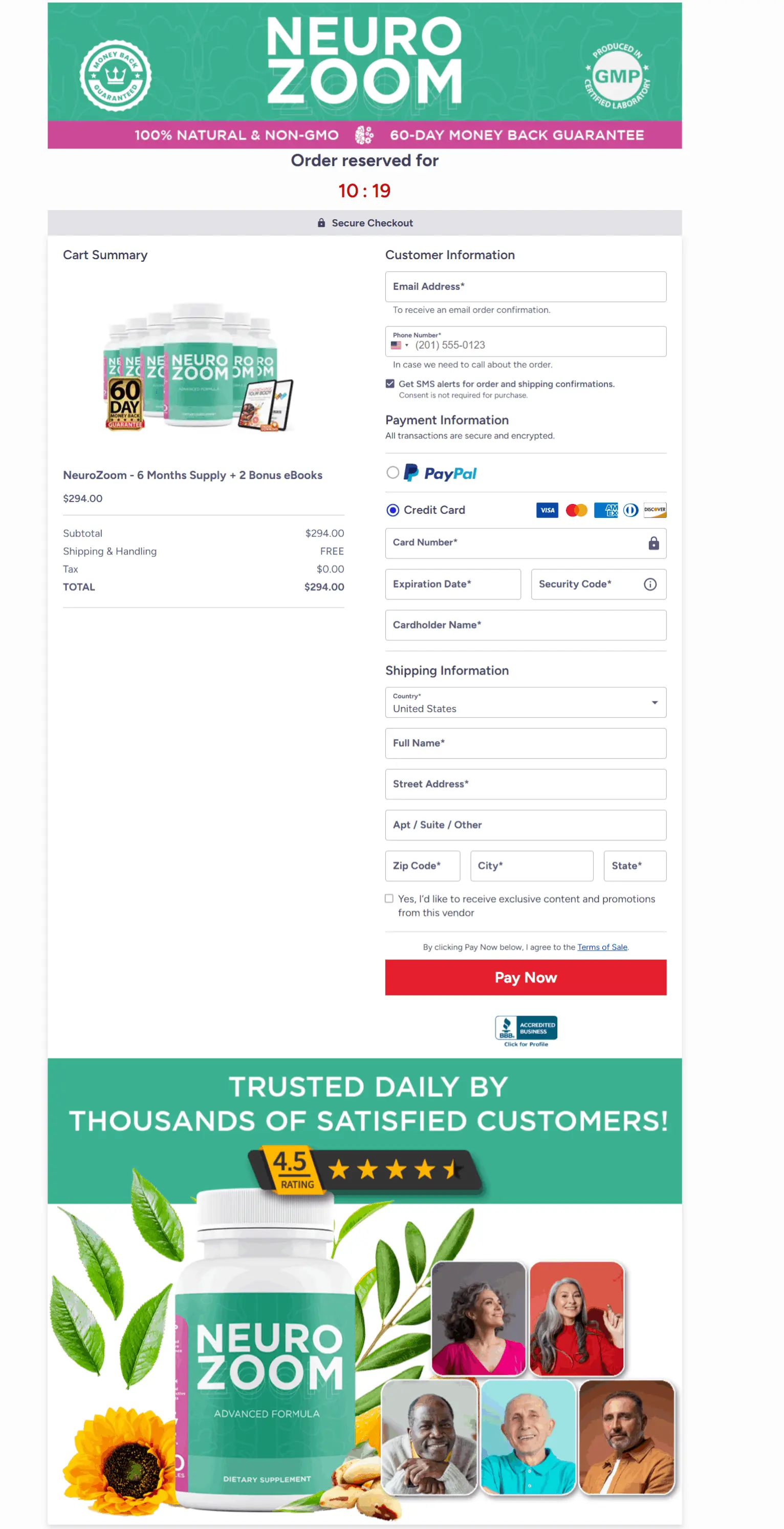 neurozoom order page